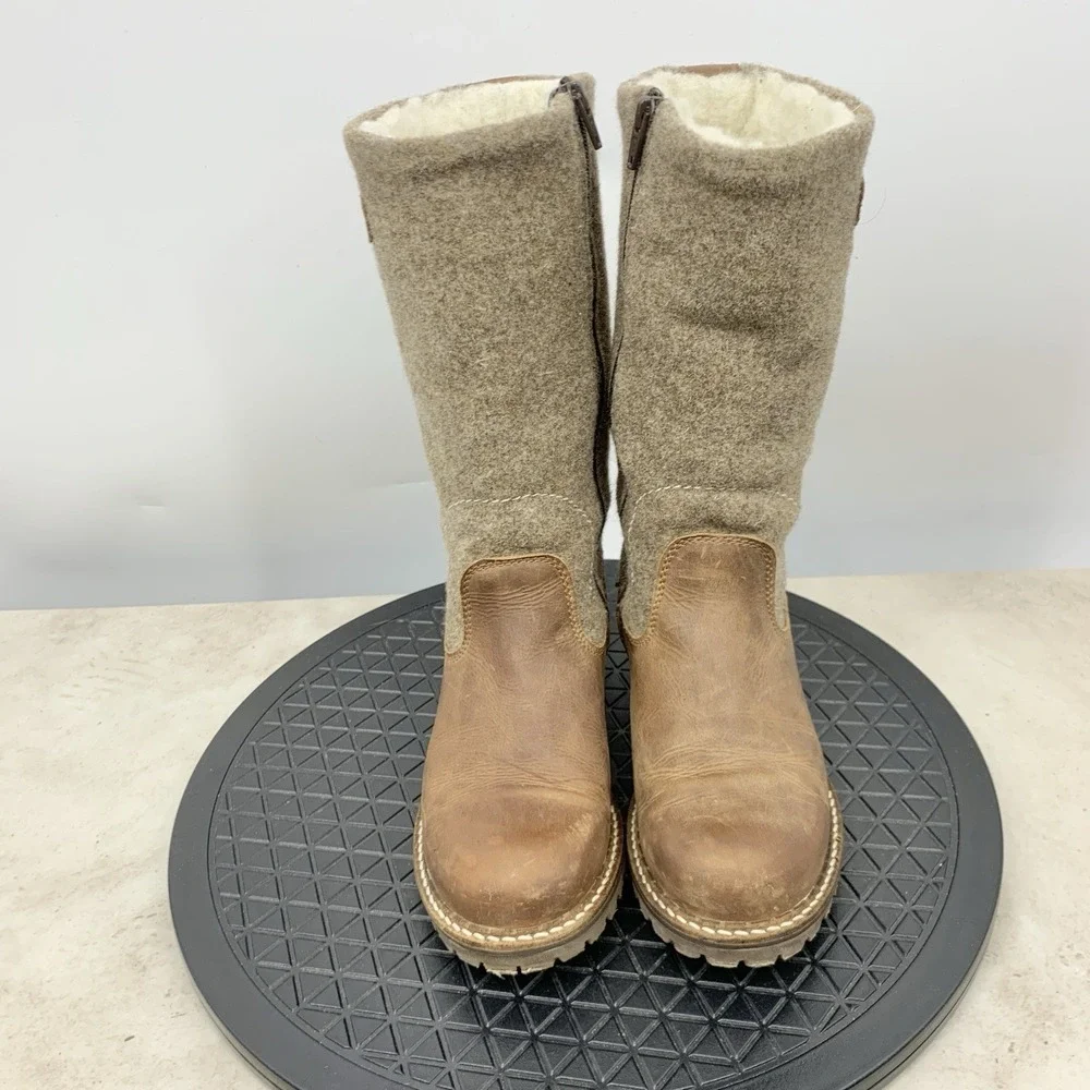 Bos & Co Hammond Boots Women 37 Size 6 6.5‎ Shoes Tall Brown Leather Wool Lined